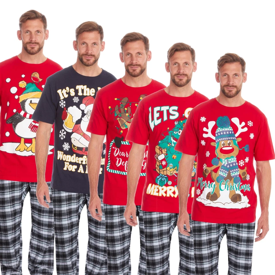 STYLE IT UP Mens Pyjamas PJ Set Christmas Gift Xmas Winter Warm Flannel Nightwear Novelty