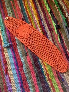 NWOT Orange Crochet Headband Wrap Button Knit Flower Boho Hippie Headwear Cute - Picture 1 of 5