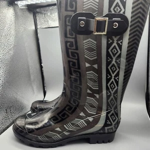 Austin Trading Co Women’s 8 Black Geometric Rubber Boots Rain All Weather - Picture 1 of 7