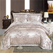 Embroidered Satin Comforter/Duvet Cover Set Queen King 4pcs Jacquard BeddingSet 