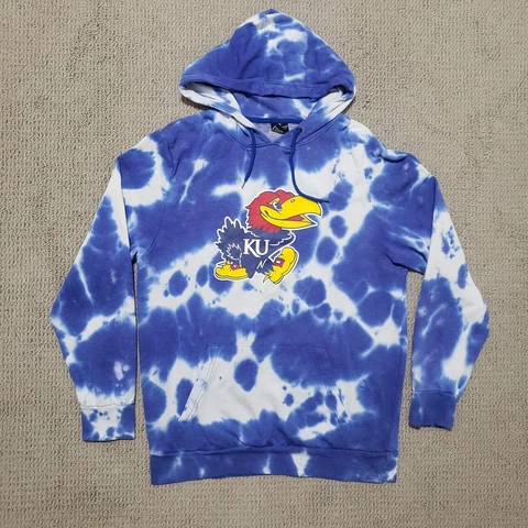 Kansas University Jayhawks Hoodie Men's L Blue Tye Died Sweatshirt Colosseum KU Cover