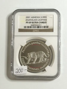 2007 Armenia 100 Dram Anatolian Leopard Silvder Coin PF 69 Ultra Cameo NGC - Picture 1 of 2