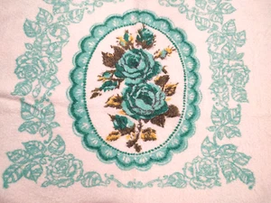 Vintage Cannon Bath Towel Mint Green/Blue Roses 24x40" Fringe Flowers Floral MC - Picture 1 of 5