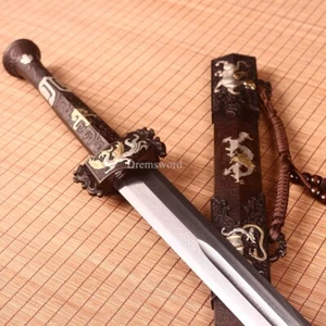 Traditional Handmade Damascus Folded Steel Jian Chinese Sword Double Edge Sword - Picture 1 of 18