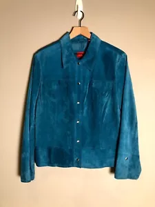 Valerie Stevens Womens Teal Blue Suede Leather Collared Snap Front Jacket Sz XL - Picture 1 of 10