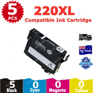 5x Non-OEM 220xl Black Ink Cartridge for Epson xp 220 420 320 workforce wf2650 - Picture 1 of 2