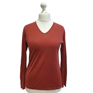 Long Sleeved T Shirt Sunspel Brown Womens TeeStretch Top uk S/8 eu 36 - Picture 1 of 5
