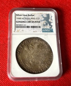 SILVER LION DOLLAR 1648 NETHERLAND 1LD NGC GENUINE CIRCULATED - Picture 1 of 2