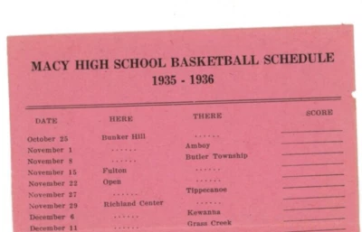1936 Basketball Schedule Macy Highschool Blank - Image 1 of 2