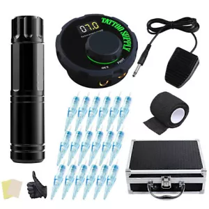 Complete Pro Tattoo Machine Kit Rotary Pen Gun Cartridges Needles Power Supply - Picture 1 of 9