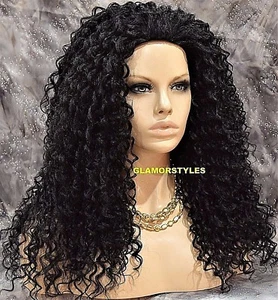 3/4 HALF FALL FULL WIG LONG CURLY LAYERED HAIR PIECE OFF BLACK #1B HEAT OK NWT - Picture 1 of 8