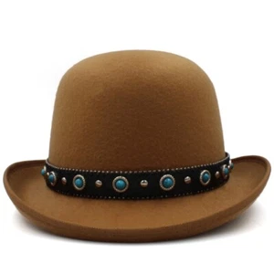 Men Women Classical Bowler Hats Retro Fedora Sunhat Jazz Derby Caps 7 1/8-7 3/8 - Picture 1 of 29