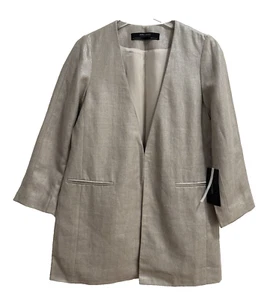 Zara 100% Linen Shimmer Blazer 3/4 Sleeves Size M Ref 2753 043 - Picture 1 of 8