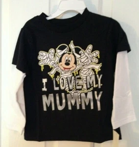 Disney Mickey Mouse T-Shirt 3T schwarz weiß Langarm Lagenlook I Love My Mummy - Bild 1 von 12