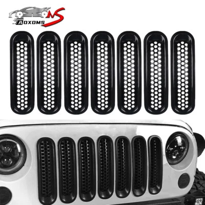 7pcs Front Insert Clip-in Mesh Grille Trim Cover for Jeep Wrangler JK 2007-2017 - Image 1 of 4