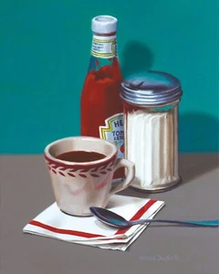 DANFORTH Coffee With Ketchup, 10x8 still life realism oil painting, retro diner - Picture 1 of 3