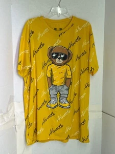 OG Hustle T Shirt Uomo 2XL Orso Giallo Manica Corta Hip-Hop Streetwear - Foto 1 di 7