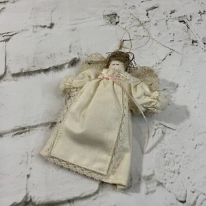 Christmas Tree Ornament Plush Sleeping Angel Rustic Simple Beige Folk Art  - Picture 1 of 5