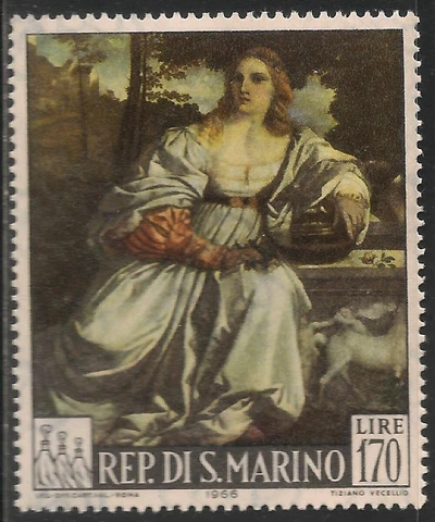San Marino #642 (A124) VF MNH - 1966 170 L "Sacred and Profane Love"  by Titian Cover