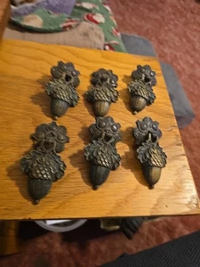 SET OF 6  ANTIQUE VTG BRASS TASSEL TEARDROP ACORN  DRAWER PULLS  - Picture 1 of 7