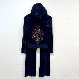Vintage Y2K Juicy Couture Tracksuit Matching Set Girls XL 12/14 Navy Gold Red - Picture 1 of 13