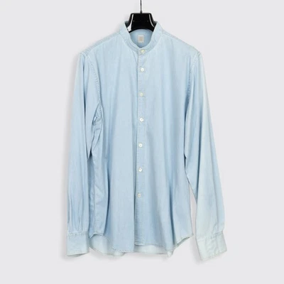 Camisa jeans Eleventy Chambray tamanho XL azul claro gola de algodão - Imagem 1 de 4