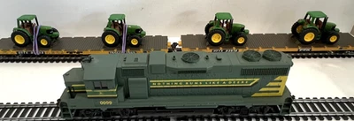 HO Athearn John Deere GP38-2 Locomotive & 2 flat cars w/ 6420 tractors used  - Image 1 of 4