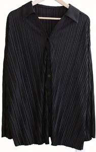 Commence NWT Oversized Pleated Tunic Shirt Blouse in Black SZ L / XL O/S Fit - Picture 1 of 5