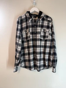 Wet Seal Women's Long Sleeve Pearl Snap Plaid Flannel Shacket Shirt Hoodie 3X - Picture 1 of 5