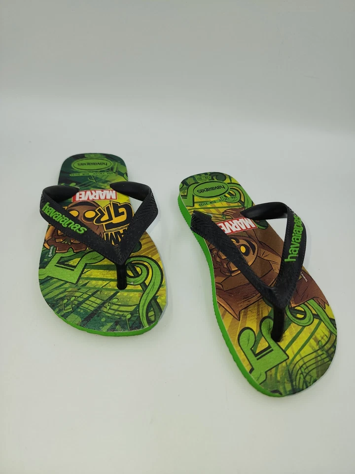 Havaianas Kids Green Black Disney Marvel Groot Print Flip Flop Sandal Sz 13C/1Y - Image 1 of 4