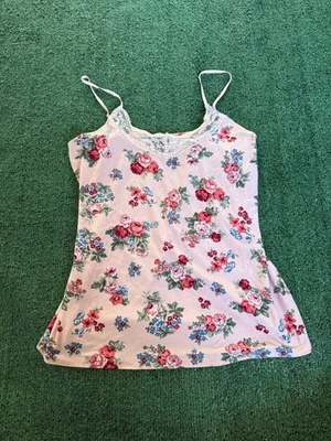 Camiseta sin mangas Joe Boxer rosa con estampado floral de flores de hadas cabaña borde de encaje XL Foto 1 de 4