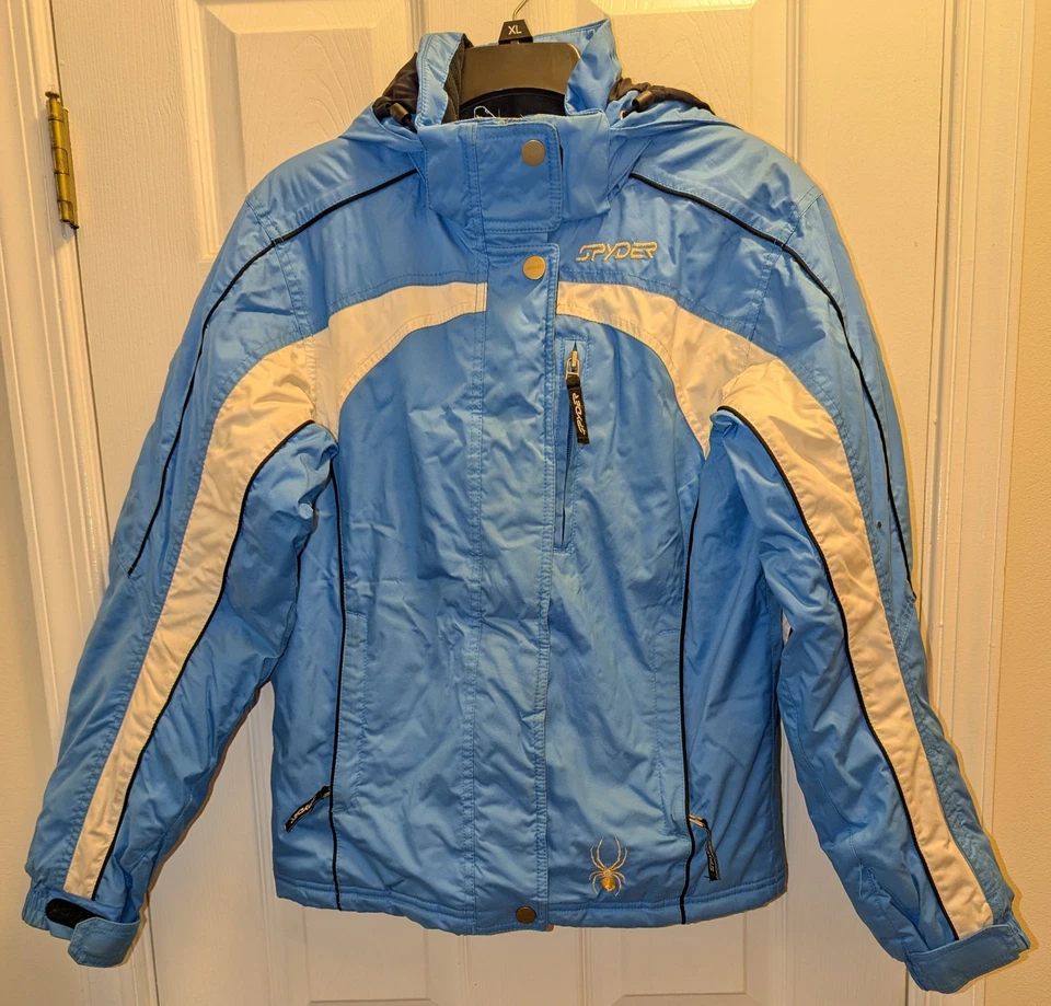 Spyder Kids Girls 16 Ski Jacket Winter Coat Blue And White - Image 1 of 4