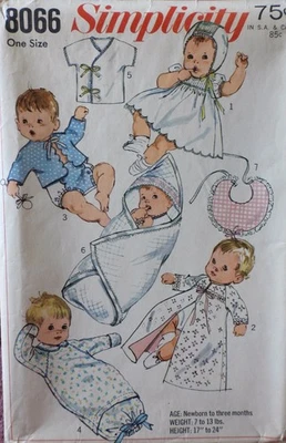 Vtg 1960s Simplicity 8066 Layette Set Baby Clothes SEWING PATTERN Newborn Infant - Image 1 of 4