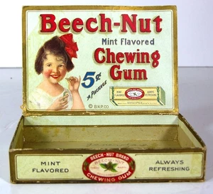CAJA DE EXHIBICIÓN DE ENCIMERA DE GOMA DE MASCAR CON SABOR A MENTA Y NUEZ HAYA DE LA DÉCADA DE 1920 CON MARQUESA - Imagen 1 de 9