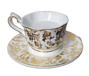 Scentsy English Breakfast Gold Leaf Tea Cup Saucer Warmer 39364 EUC - Foto 1 di 12