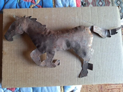 primitive large heavy tin running horse 10 1/2 x 18 inches hang hooks on back - Image 1 of 4