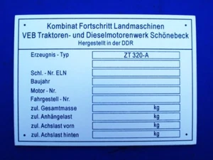 ZT 320-A Fortschritt ( Typenschild ) ANSEHEN LOHNT SICH - Bild 1 von 1