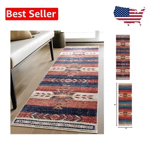 Soft & Stylish 2'3" x 7'3" Stain Resistant Runner – Crimson Southwestern Rug - Picture 1 of 10