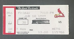 6-18-1999 Mike Piazza Career HR 214 Cardinals Ticket HOF Henderson Hershiser Win - Picture 1 of 2