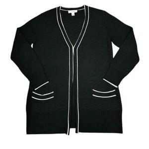 St. John schwarz & weiß gestreifte offene Kaschmir-Wollmischung Strickjacke Medium - Bild 1 von 11