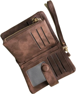 AOXONEL Mujer Pequeña Doble Plegable Cuero Cartera Rfid Bloqueo Damas Muñequera con C Foto 1 de 4