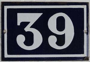 Old blue French house number 39 door gate plate plaque enamel metal sign steel