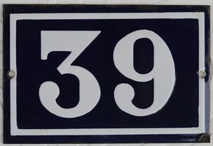 Old blue French house number 39 door gate plate plaque enamel metal sign steel - Picture 1 of 1