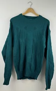 Vintage Grobstrick Pullover Unisex Small türkis blau grün geometrisch strukturiert USA 90er - Bild 1 von 5