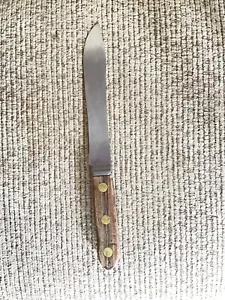 VINTAGE  BUTCHER KNIFE 7” Wood Handle 3 Brass Revits - Picture 1 of 3