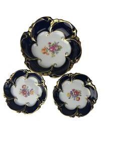 VTG E GERMAN ECHT KOBALT J L MENAU COBALT BLUE SET OF 3 - Picture 1 of 4