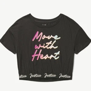 JUSTICE Dance & Gymnastics Crop Move With Heart Black Shirt GIRLS SIZE 5-6 NEW - Picture 1 of 4