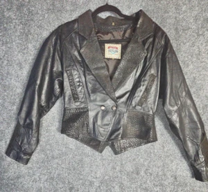 Vintage 90's Adler Leather Jacket Women’s M Black Moto Animal Print Suede Crop - Picture 1 of 14