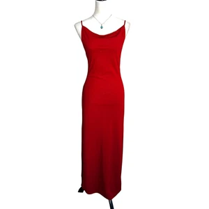 Vintage Y2K Rampage Red Beaded Backless Cowl Neck Maxi Dress Side Slits Medium - Picture 1 of 10