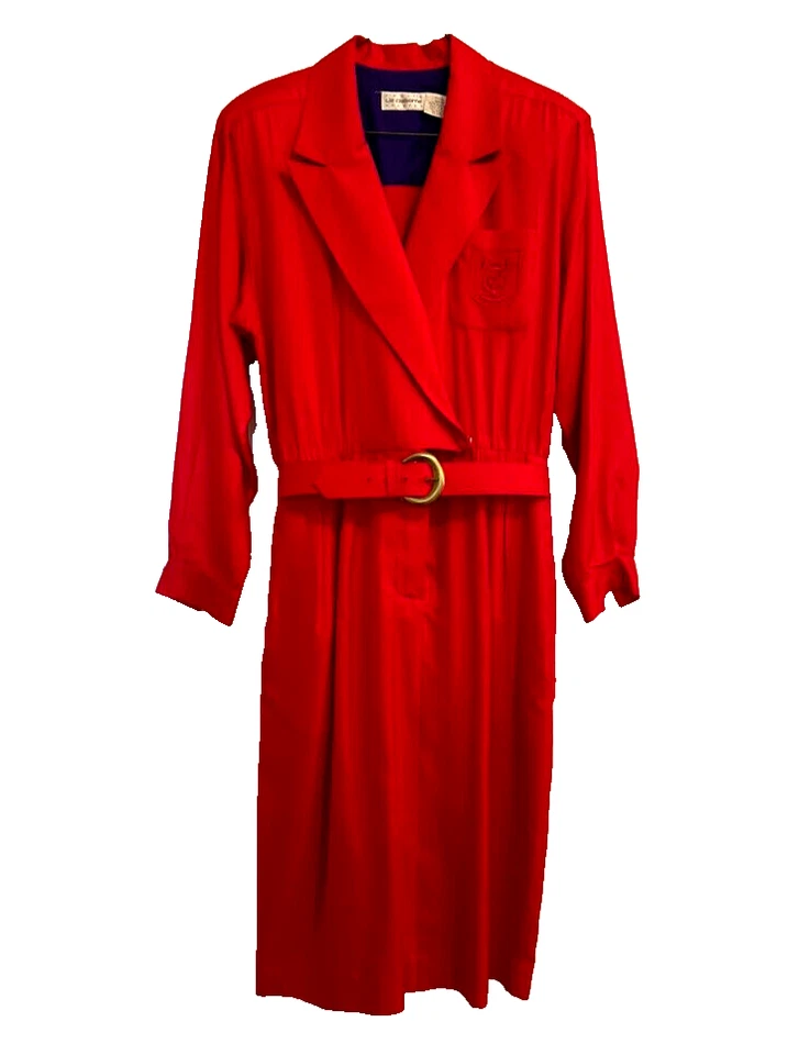 Vestido Vintage Liz Claiborne Petite Rojo Manga Larga Seda Bolsillos Talla 10 con Cinturón Foto 1 de 4